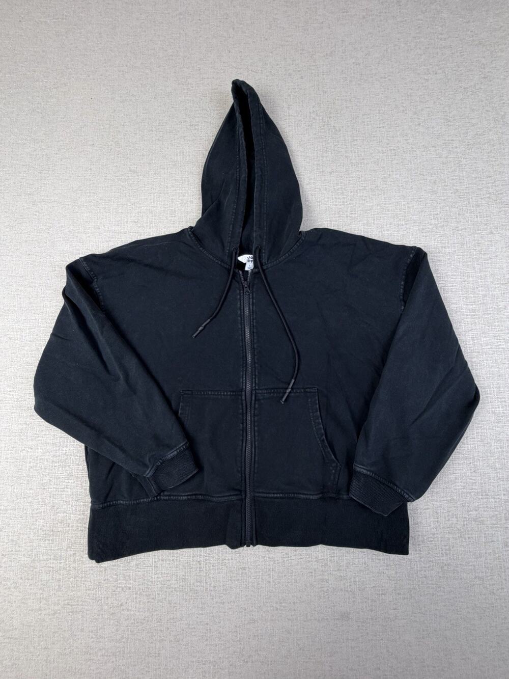 JoyLab Women’s Large Black Full Zip Hoodie Cropped Washed Cotton Stretch